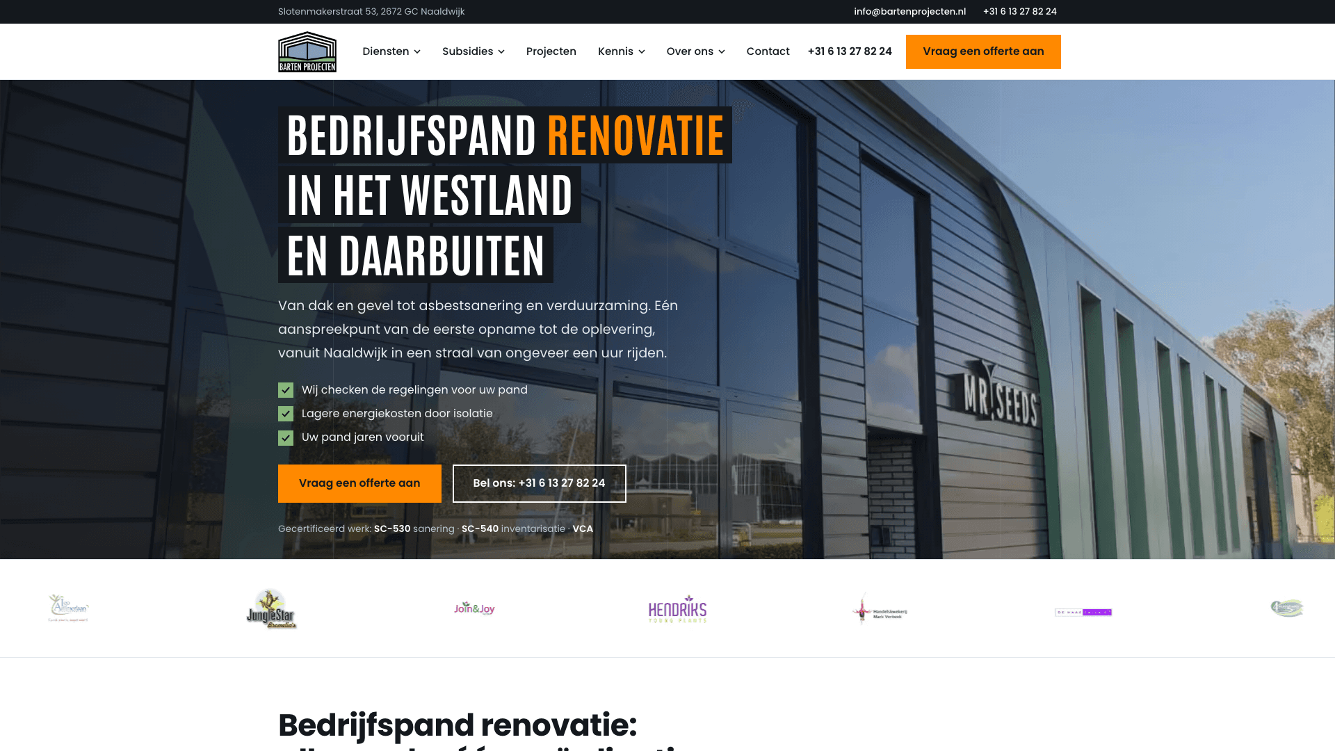 Website van Barten Projecten
