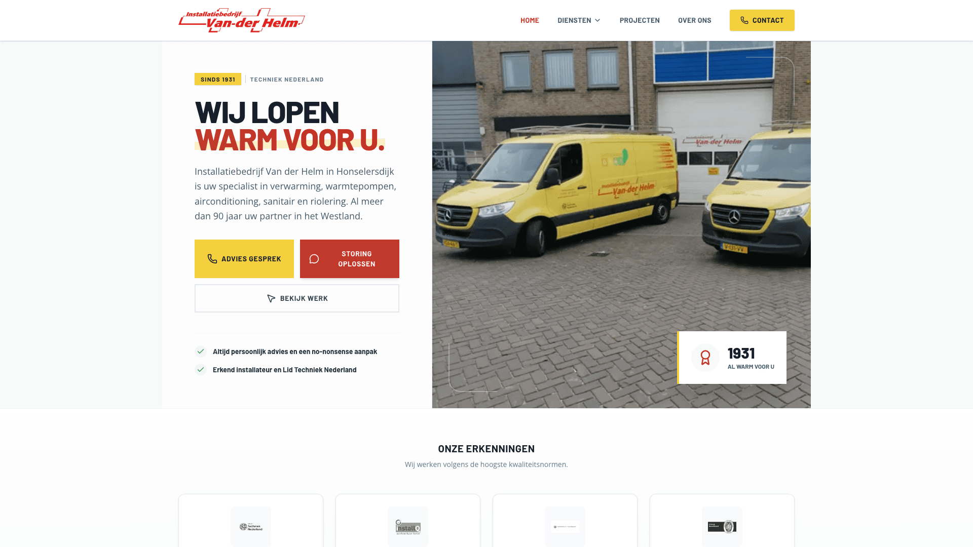 Website van Installatiebedrijf Van der Helm