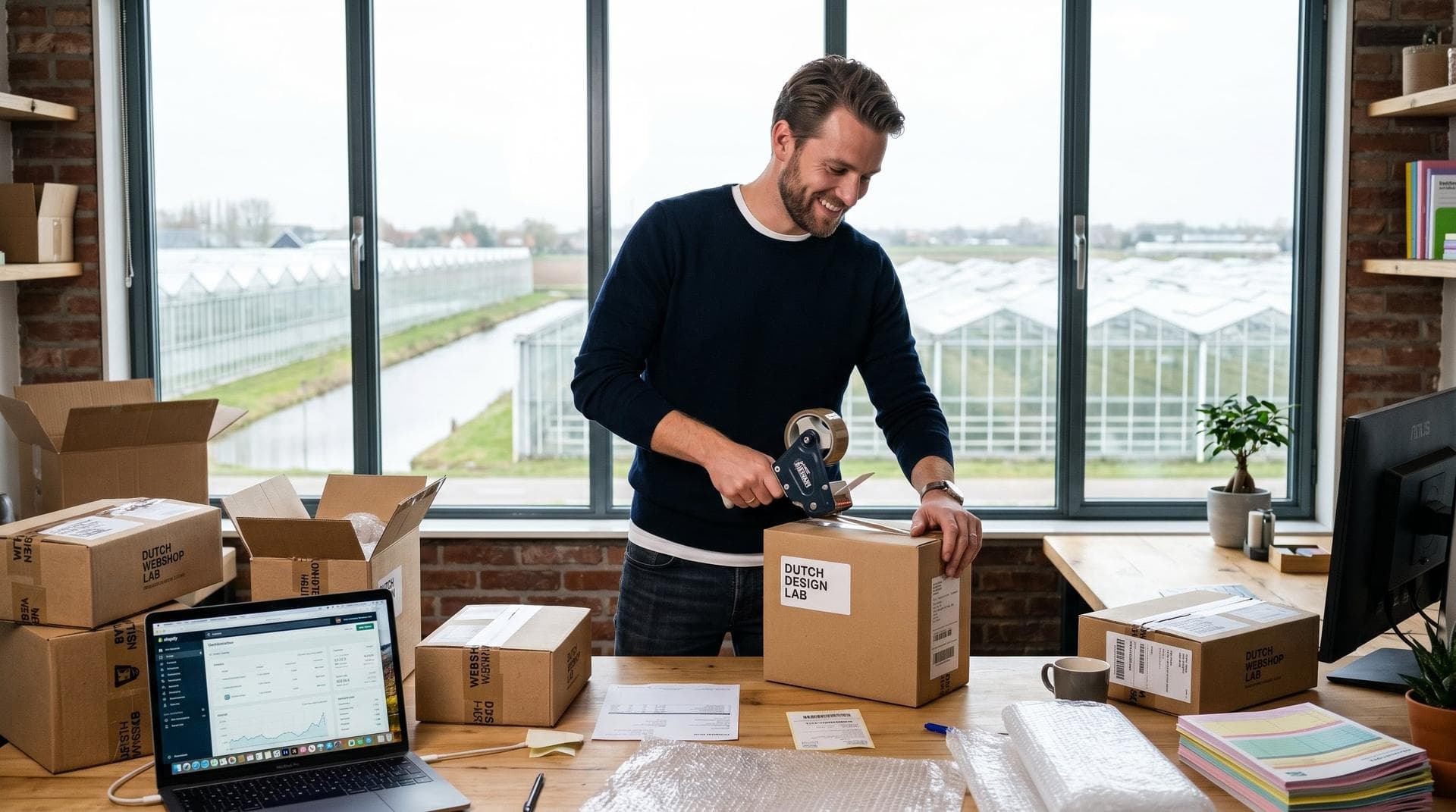 Webshop met productoverzicht en winkelwagen op een scherm